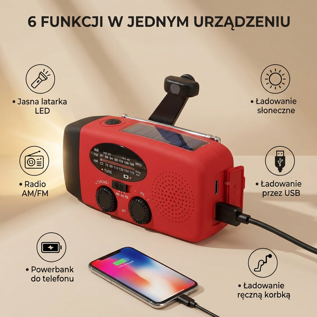 RatunekRadio™ - 5w1 z latarką i powerbankiem