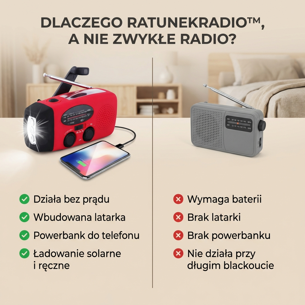 RatunekRadio™ - 5w1 z latarką i powerbankiem